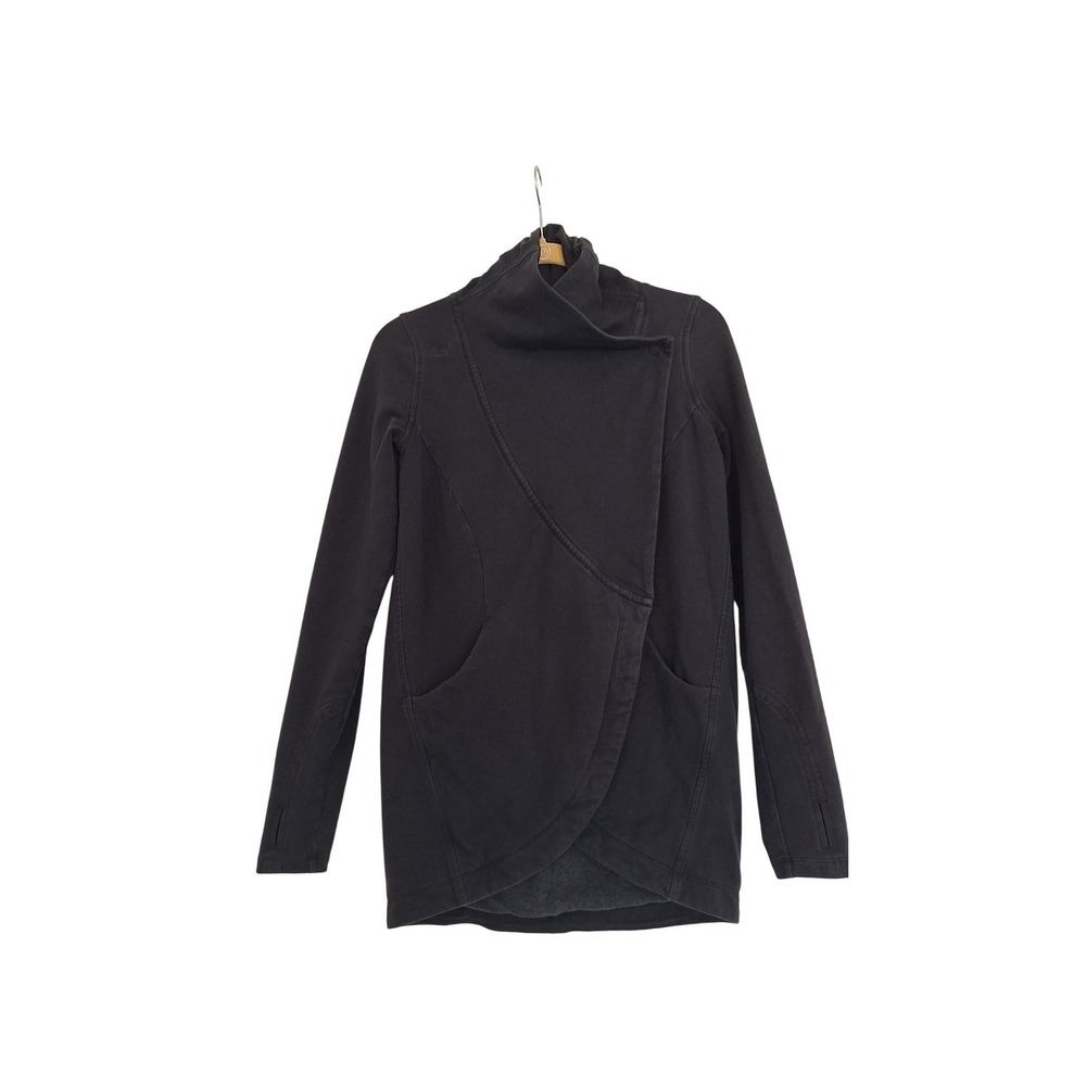 Lululemon Long Wrap Sweatshirt Cardigan Black Pockets Reversible size 4
